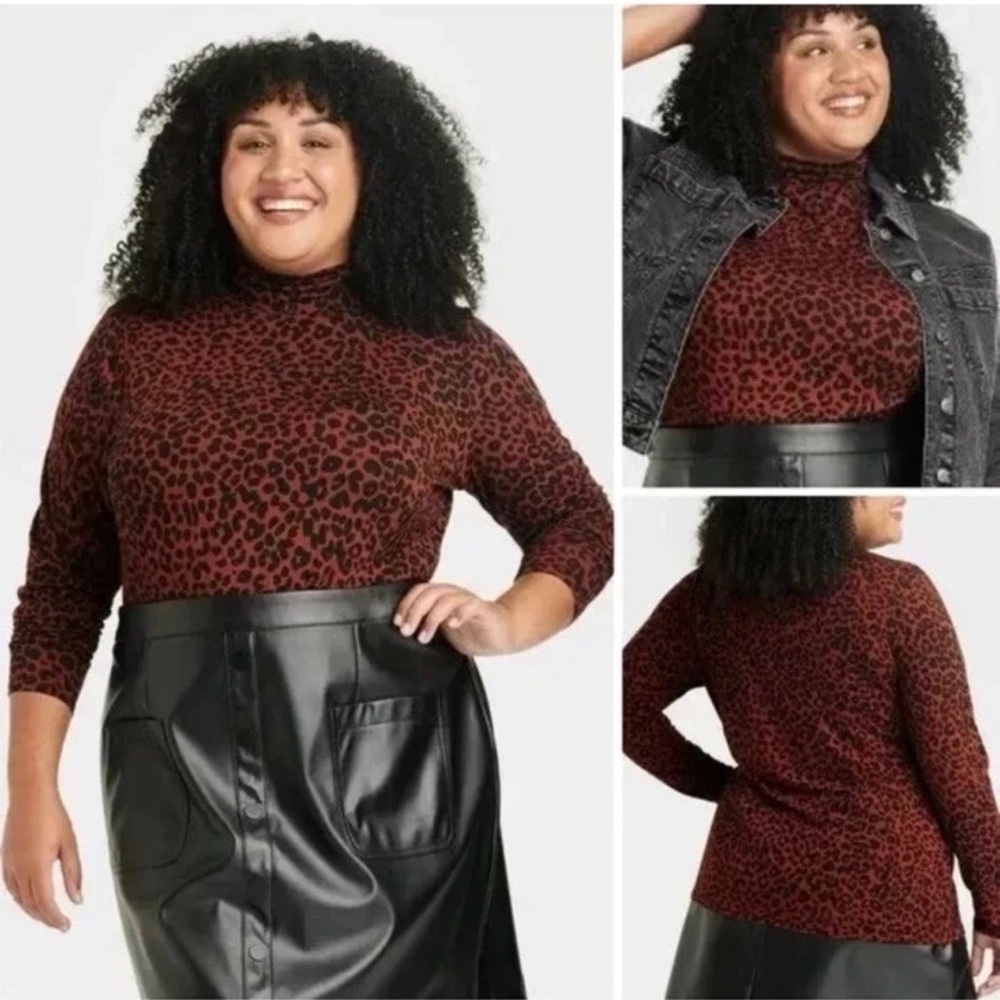 Ava & Viv Terracotta and black animal print top 
Sz 1X